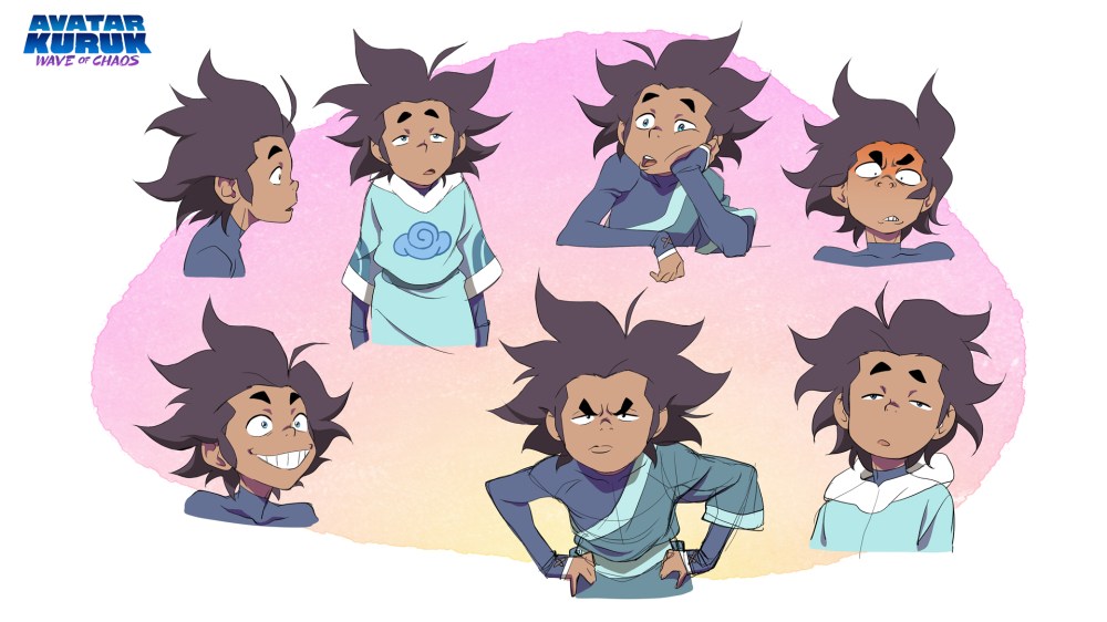 A collection of seven expressive character illustrations showcasing various emotions such as happiness, boredom, anger, and contemplation, featuring a young boy with spiky hair in different poses and outfits.